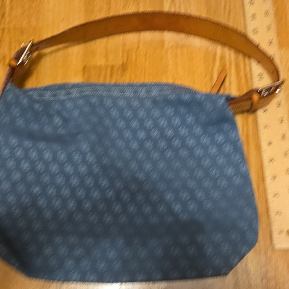 Dooney & Bourke Blue Monogram Shoulder Bag with Tan Leather Strap - Picture 4 of 11